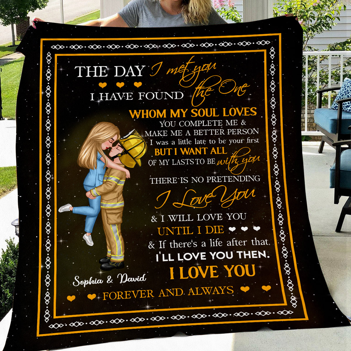 The Day I Met You Couple Valentine‘s Day Gifts by Occupation Gift For Her Gift For Him Firefighter, Nurse, Police Officer Personalized Fleece Blanket
