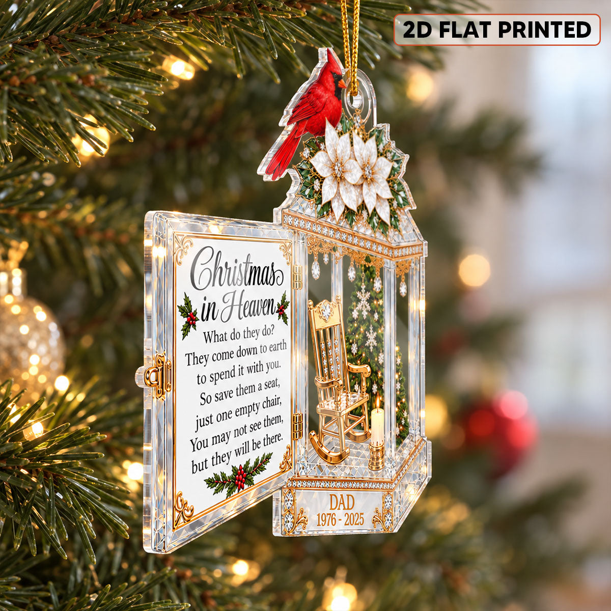 Cardinal Lantern Christmas In Heaven Crystal Effect 2D Falt - Personalized Acrylic Ornament - Remembrance Memorial Gift For Loss Of Loved One