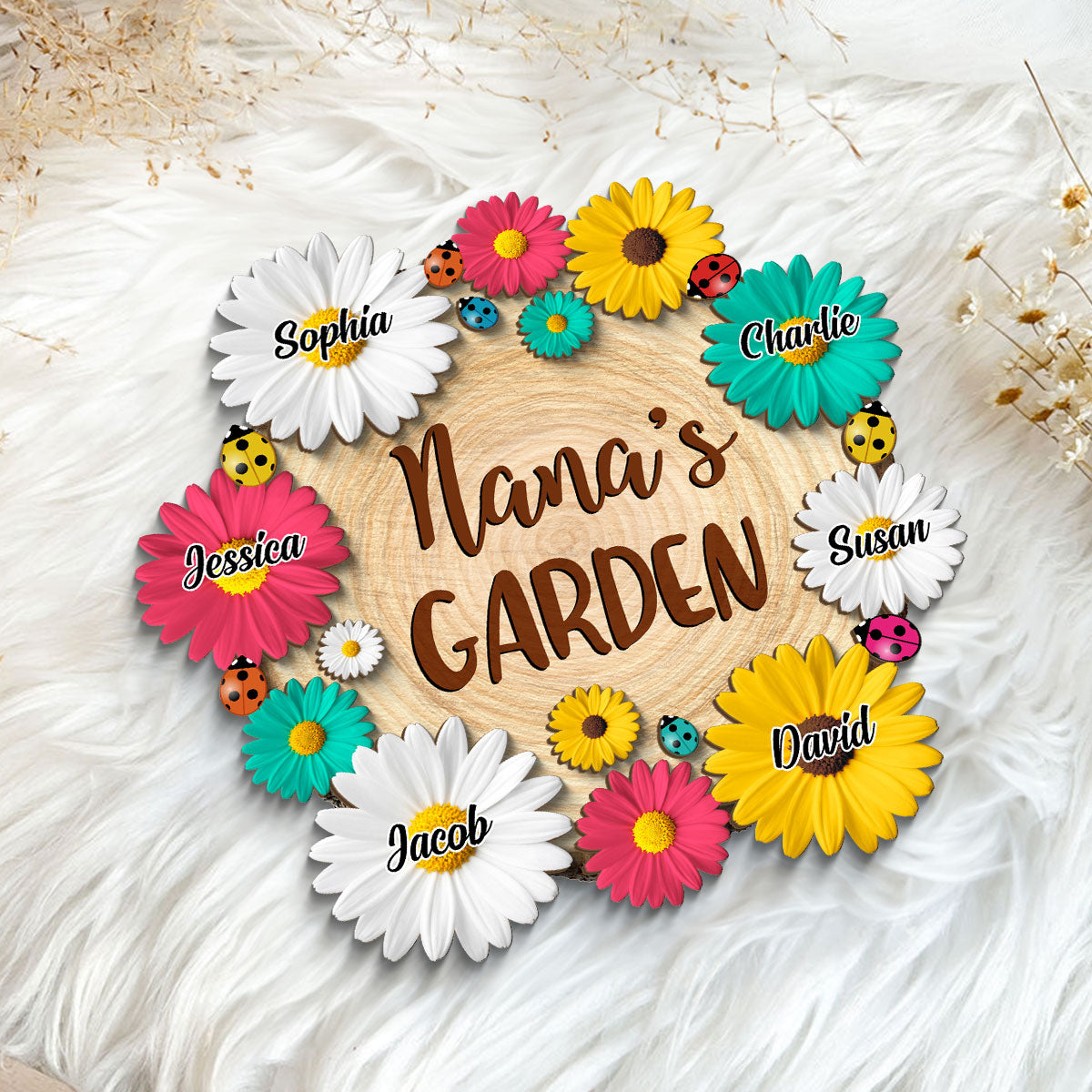 Grandma Mom Garden Flowers Personalized 2-Layer Wooden Plaque