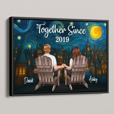 Couple Sitting Back View Night Sky Art Personalized Poster