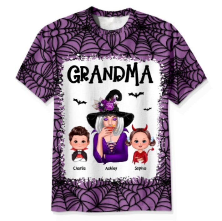 Halloween Spider Web Witch Grandma Personalized 3D Shirt