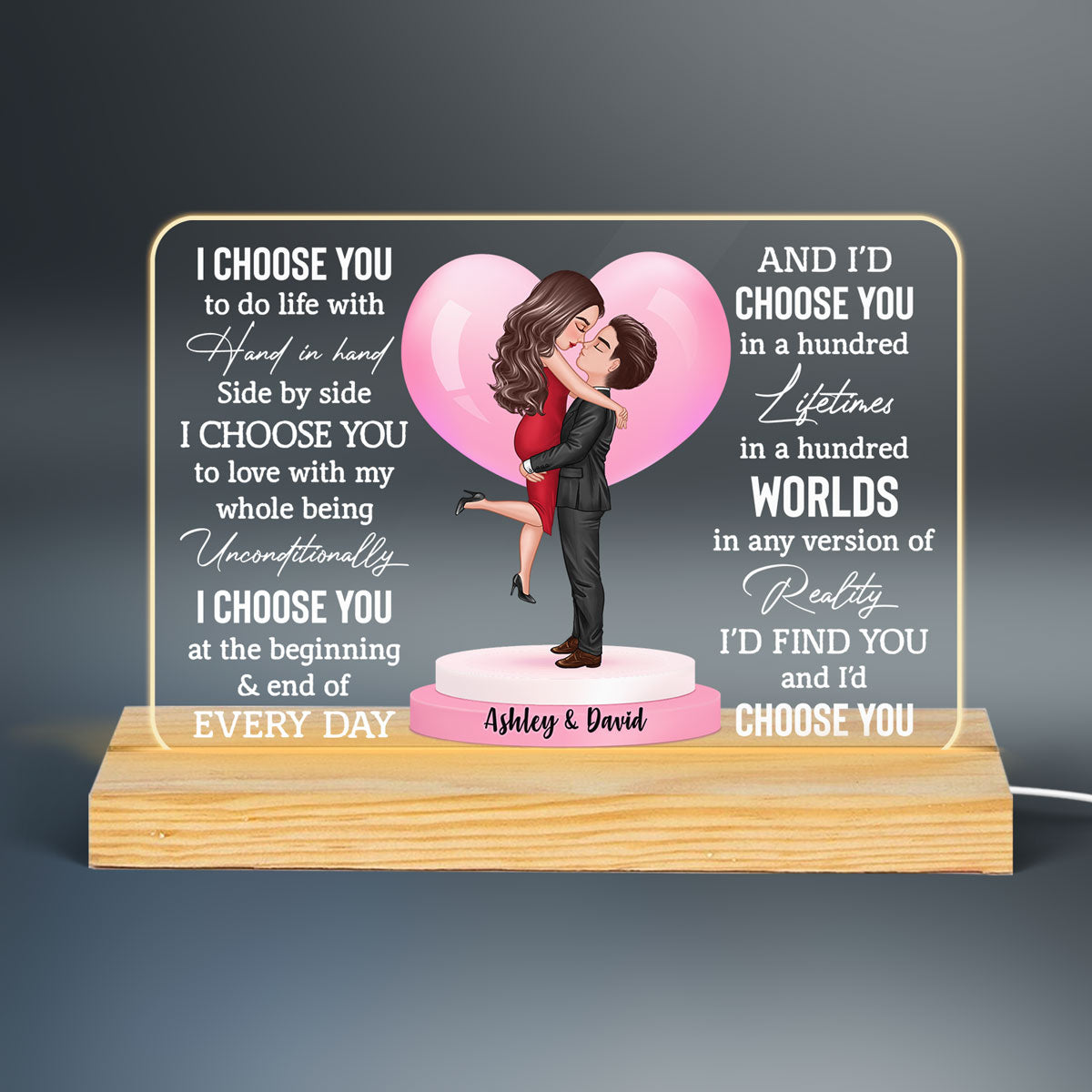 Couple I Choose You Personalized Custom Shape LED Night Light LED Lamp