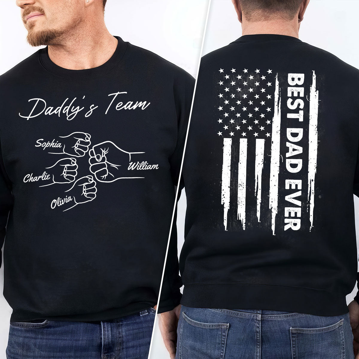 Best Dad Grandpa Ever Nation Flag Fist Bumps Personalized Double Sided Sweatshirt