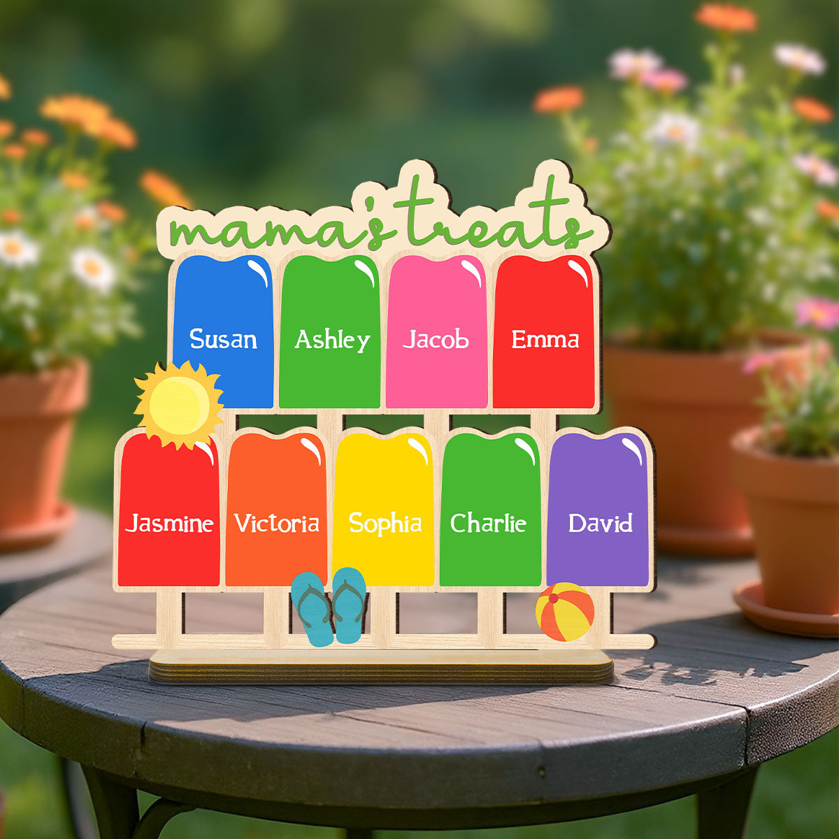 Grandma Treats Popsicle Summer Decor Personalized 2-Layer Standing Wooden Plaque