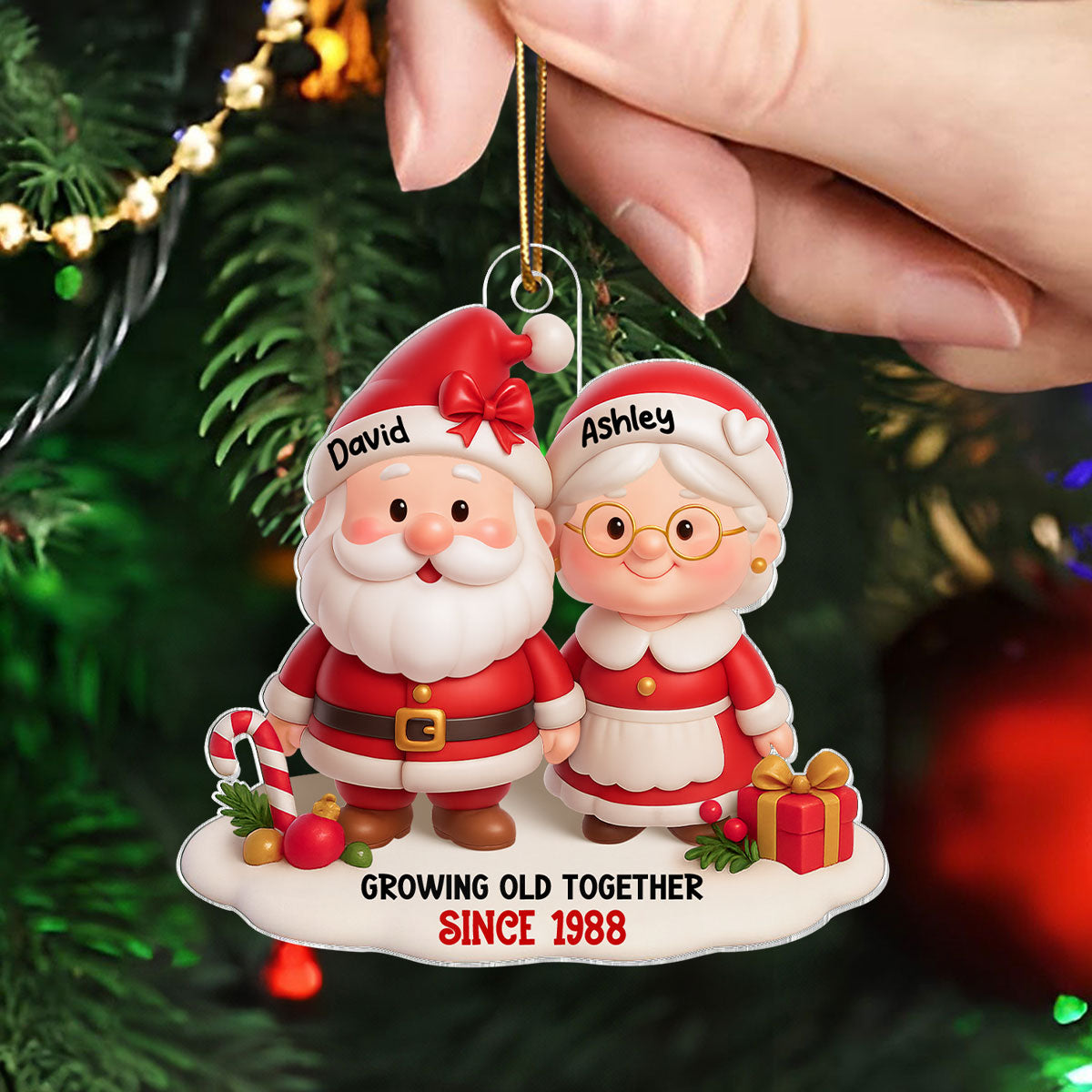 Santa Couple Growing Old Together - Personalized Acrylic Ornament - Gift for Him, Gift for Her