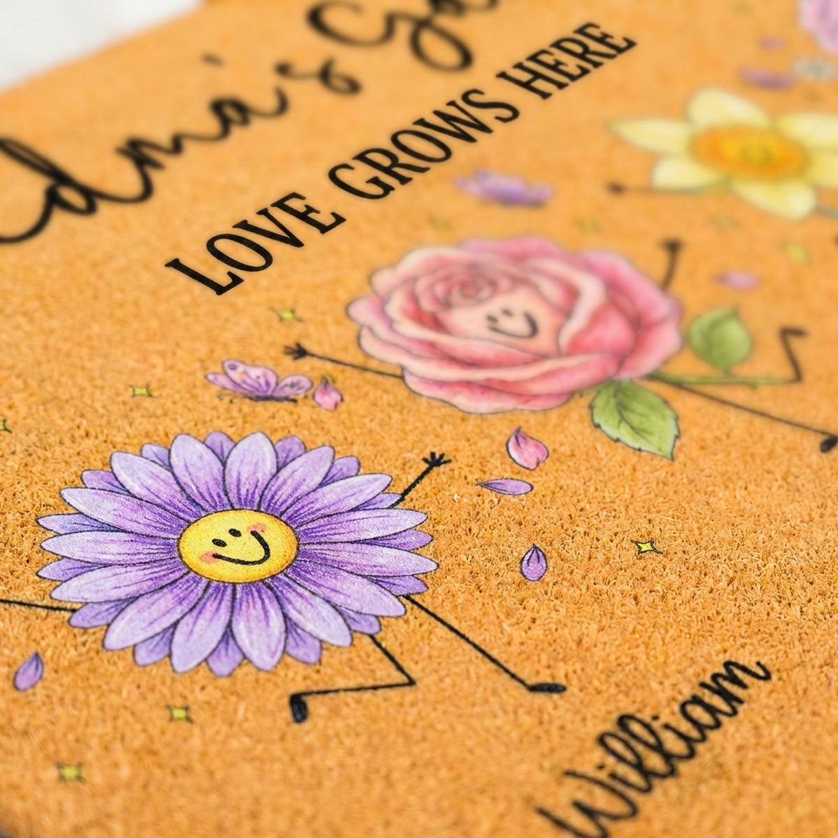 Grandma's Garden Cute Doodle Birth Month Flowers - Personalized Doormat - Home Decor Gift, Birthday Gift For Grandma