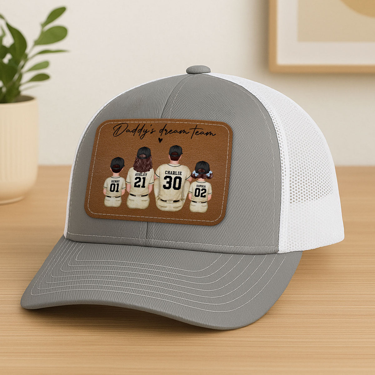 Retro Vintage Baseball Daddy's Dream Team Personalized Leather Patch Hat| Coolest Father's Day Gift For Dad, Husband