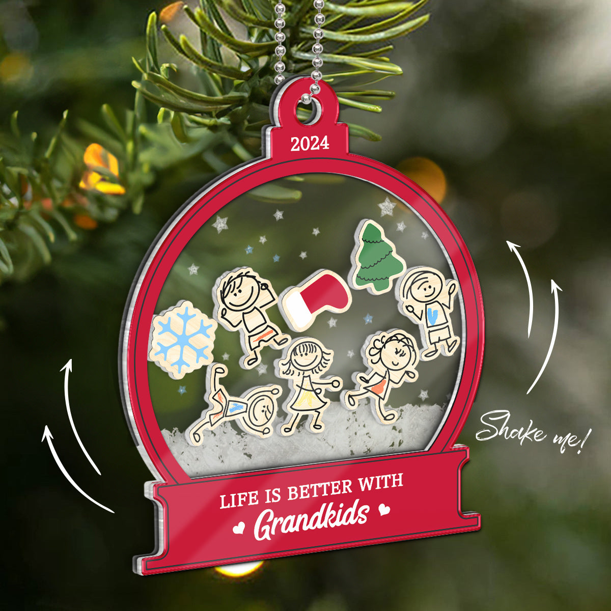 Life Is Better With Grandkids Grandma Personalized 4D Shaker Ornament, Christmas Gift For Granddaugter, Grandson, Grandma