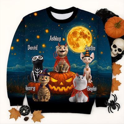 Halloween Cats Sitting in a Starry Night Personalized 3D Sweatshirt, Halloween Costume for Cat Lovers