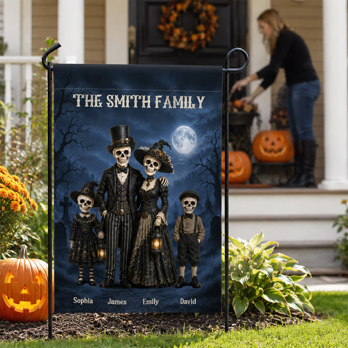 Gothic Skeleton Family - Personalized Garden Flag - Halloween Decoration