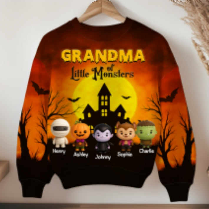 Grandma Mom Little Monsters Personalized 3D Sweatshirt, Halloween gift for Grandma