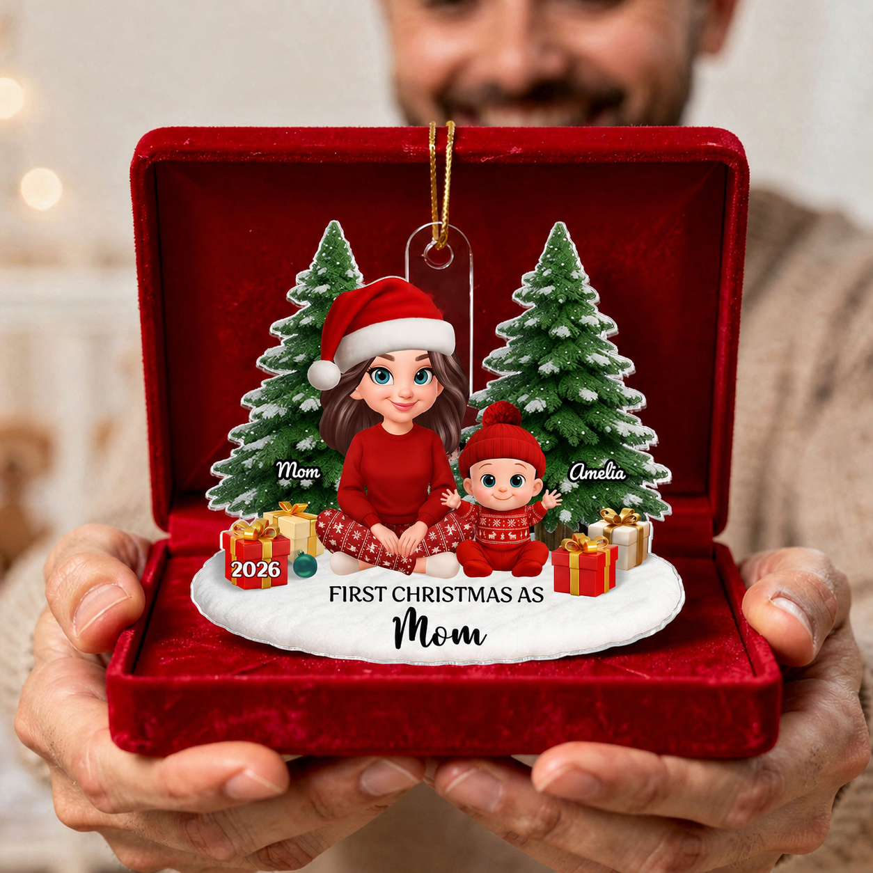 First Christmas With New Baby – Personalized Acrylic Ornament - Chritsmas Gift for Grandparent, Dad Mom, Big Sister, Big Brother