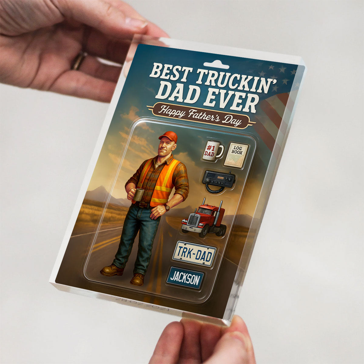 Best Truckin' Dad Ever Custom Action Figure Personalized Acrylic Block Plaque, Father's Day Gift for Trucker Dads