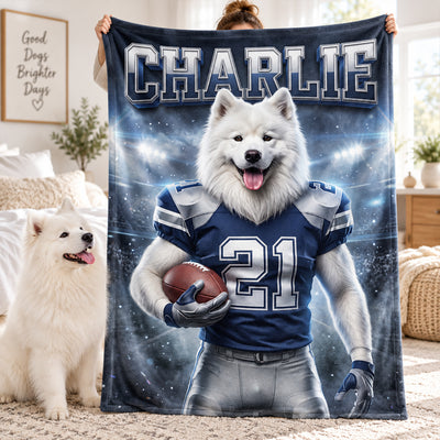 Custom Football Dog Cat Portrait from Photo - Personalized Fleece Blanket - Christmas Gift for Pet Lovers