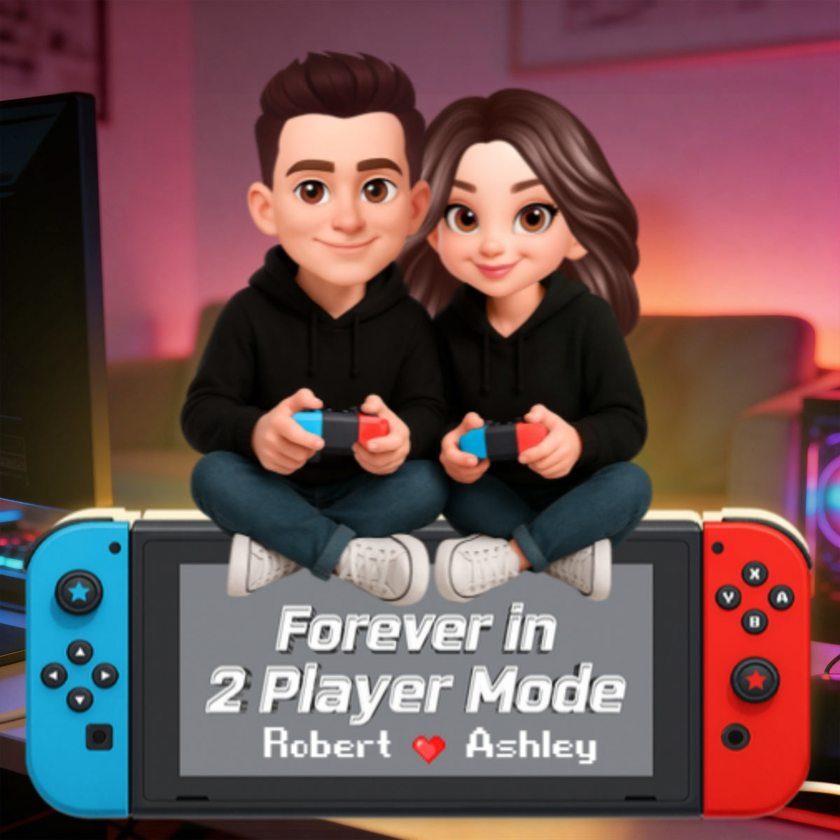 Forever In 2 Player Mode Gaming Couple - Personalized Light Box - Heartfelt Valentine, Anniversary Gift For Gamers, For Him, For Her