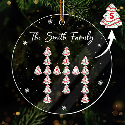 Family Christmas Tree Cake Crossword Puzzle Art Personalized Acrylic Ornament
