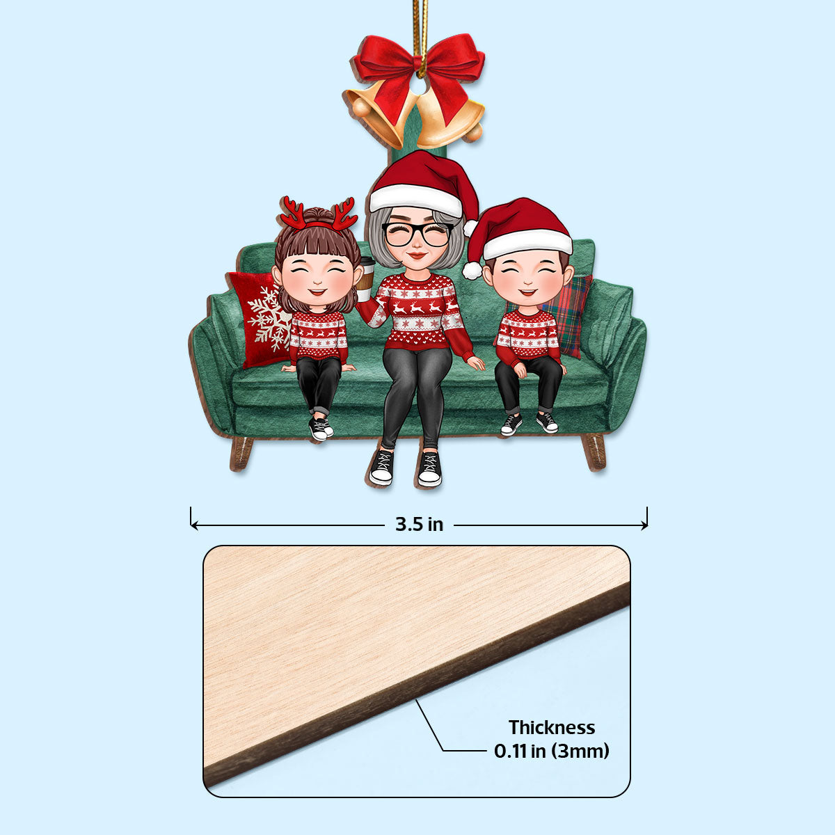 Grandma Mom Kids Christmas Sitting On Sofa Personalized Wooden Ornament