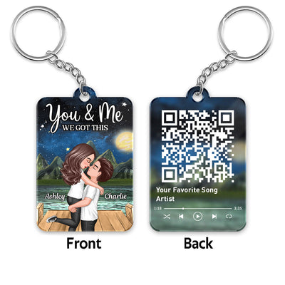 Doll Couple Kissing Hugging On The Brigde Moon Light Favorite Song QR CodePersonalized Acrylic Keychain