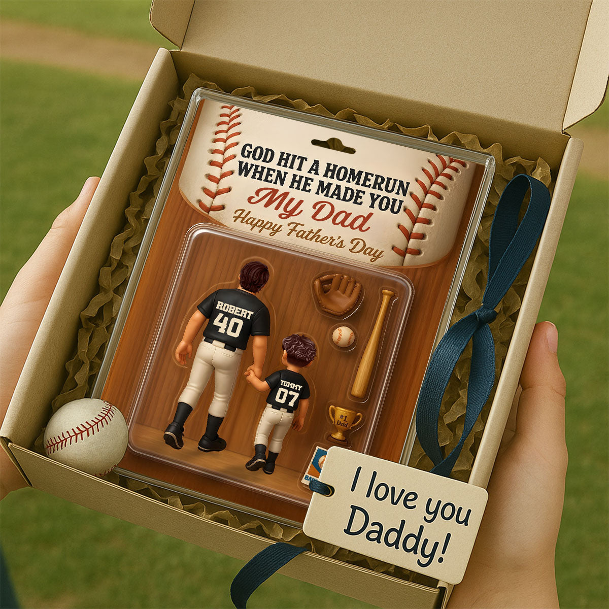 God Hit A Home Run When He Made You Our Dad Custom Action Figure Personalized Acrylic Block Plaque, Father's Day Gift for Baseball Dad
