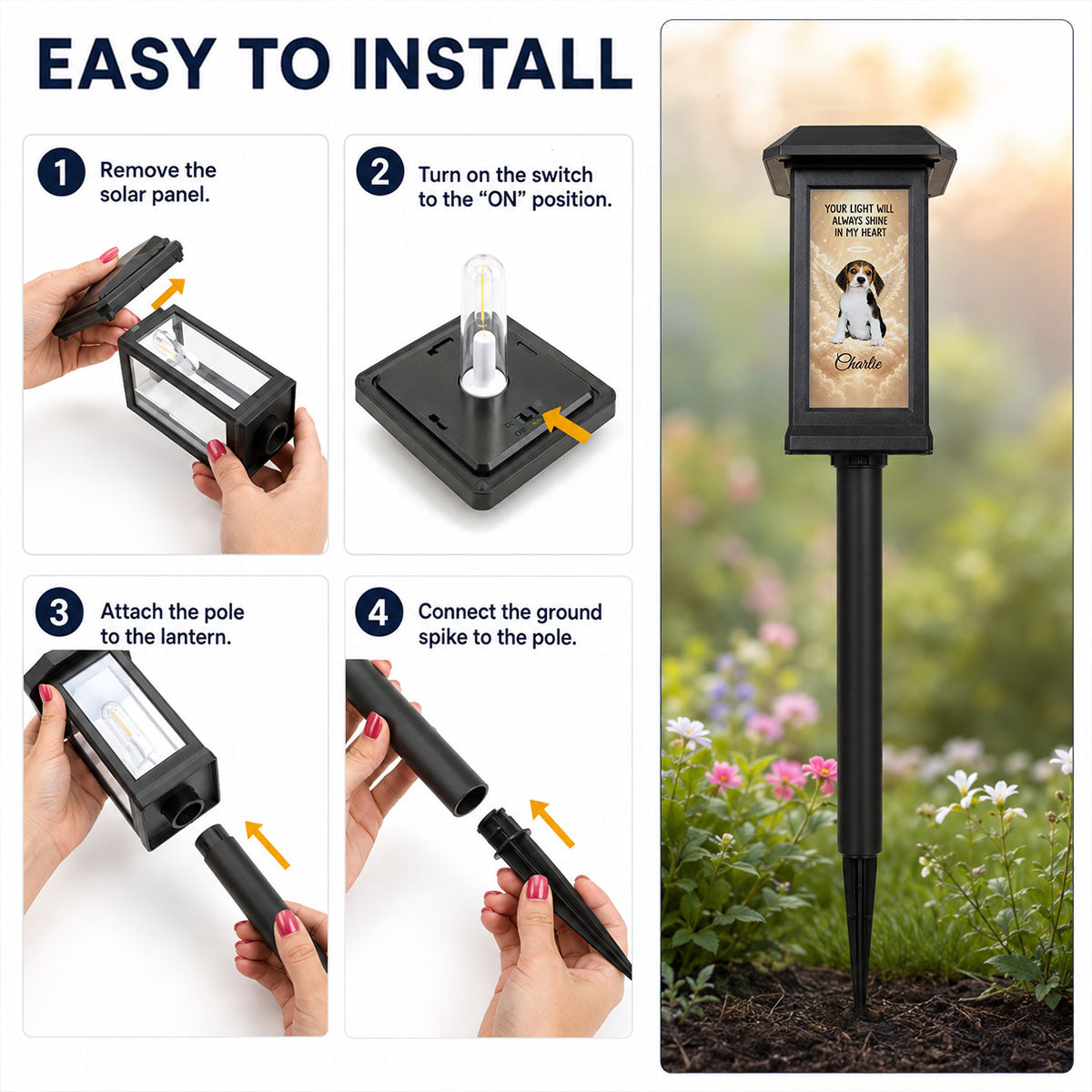 Your Light Will Always Shine in My Heart Pet Memorial - Personalized Solar Garden Light - Heartfelt Remembrance Keepsake