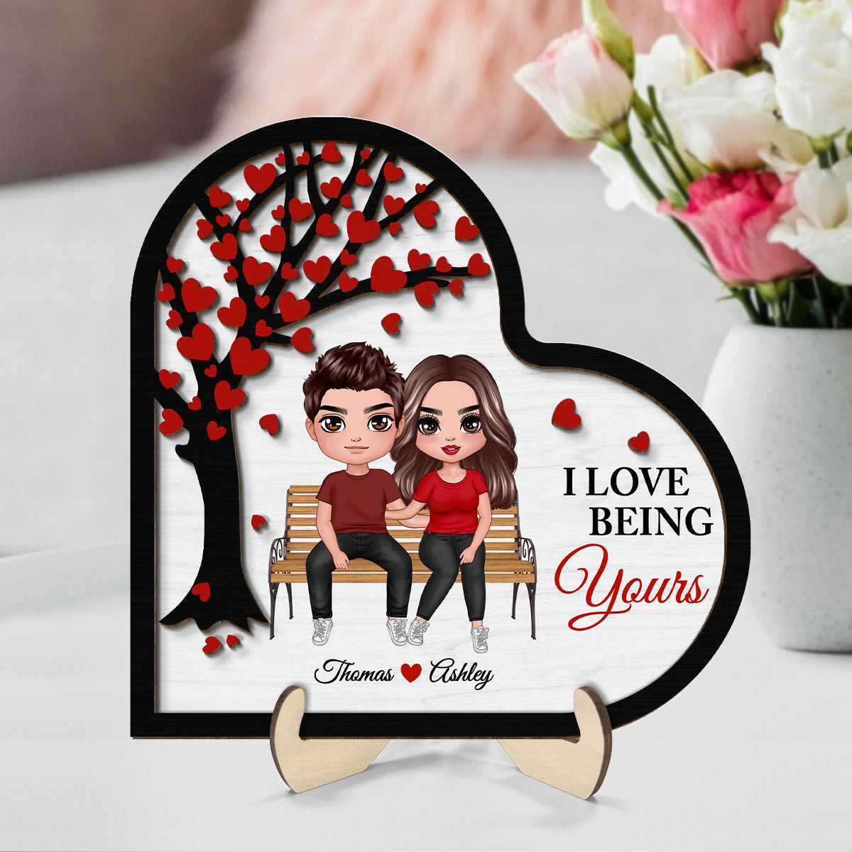 Couple Sitting On Bench Under Tree Valentine‘s Day Gift For Her Gift For Him Personalized 2-Layer Wooden Plaque