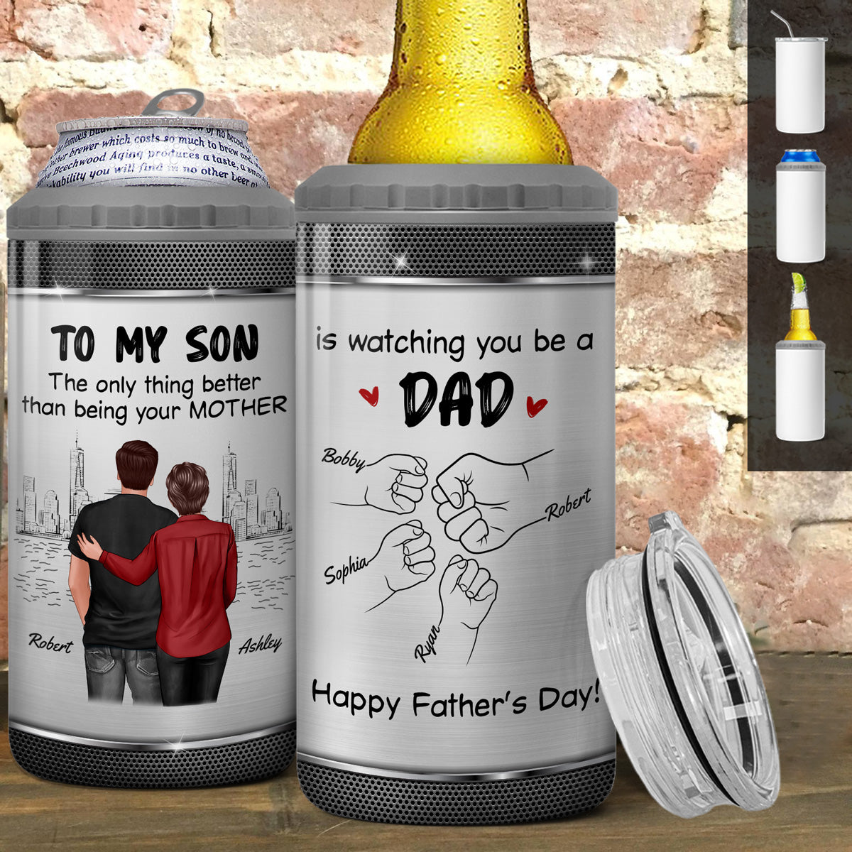 From Mom Dad To Son Watching You Be A Dad Personalized 4-in-1 Can Cooler, Gift For Son