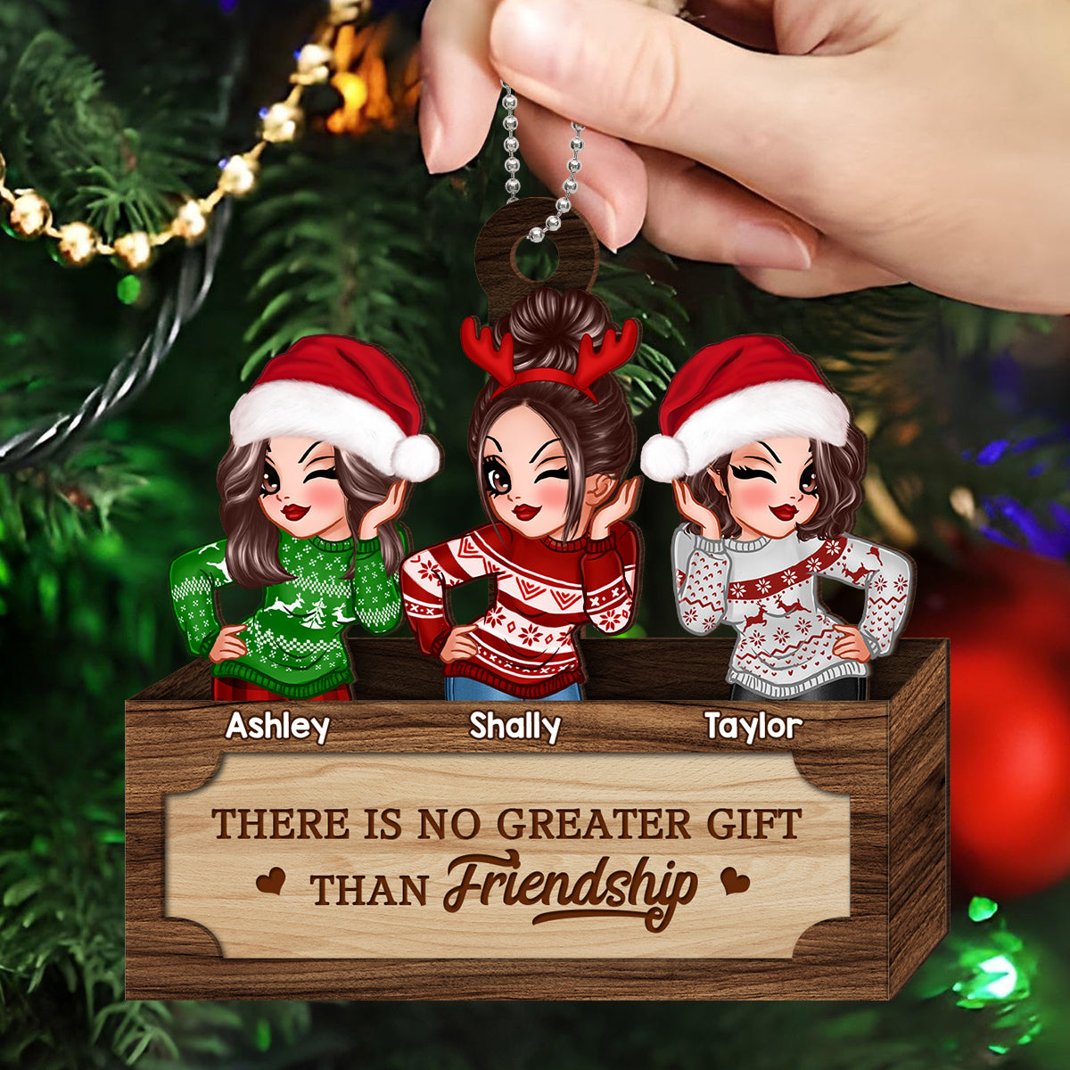 Christmas Besties Sister In Box Personalized 2-Layer Wooden Ornament