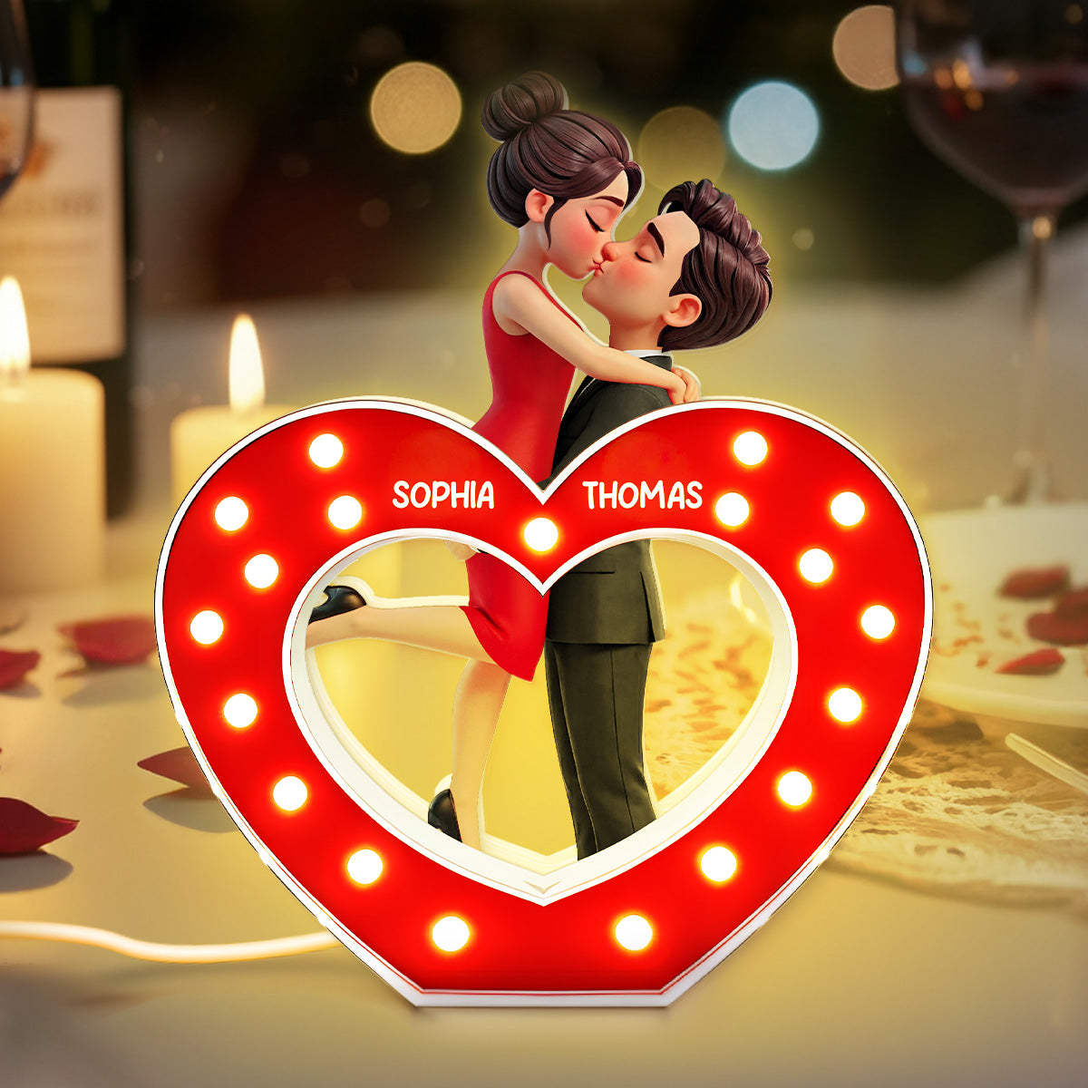 Eternal Heart LOVE Couple Hugging Kissing - Personalized Light Box - Valentine's Day Gift For Couple, For Him, For Her