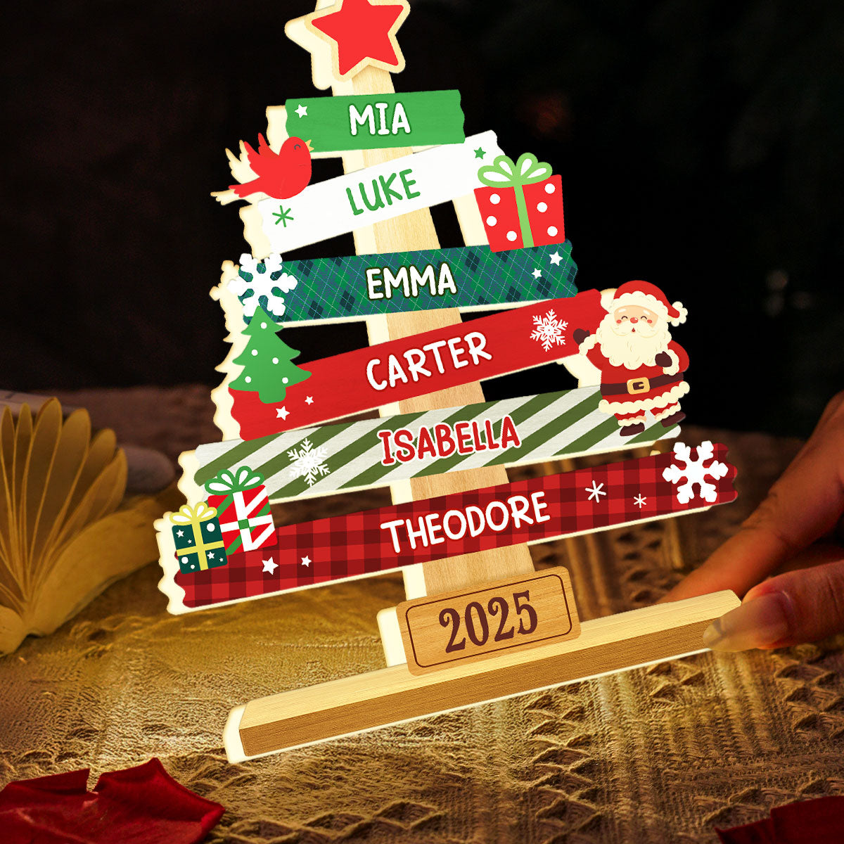 3D Effect Cute Christmas Tree Family Names Personalized LED Light Box