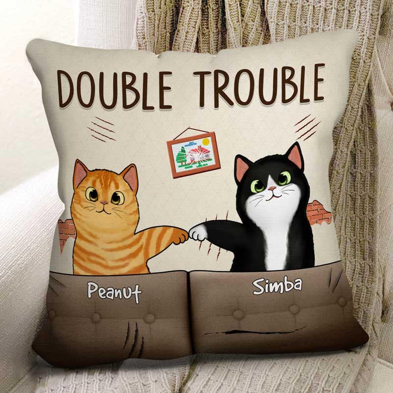Double Trouble Naughty Fluffy Cats Gift For Cat Lover Personalized Pillow