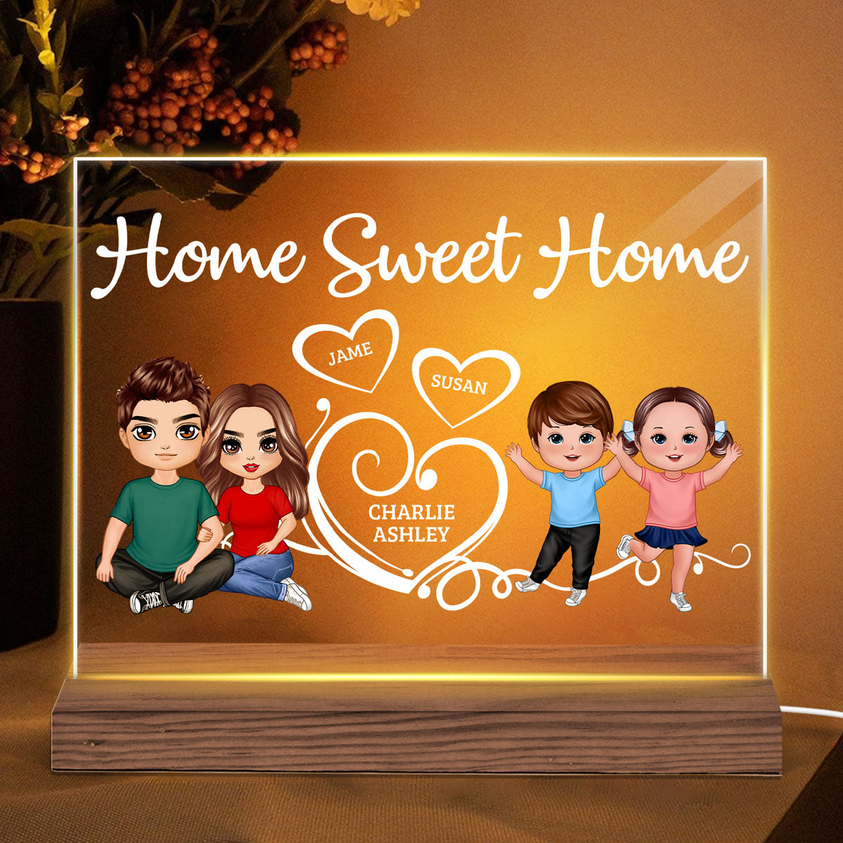 Hearts Doll Family Personalized Custom Shape LED Night Ligh