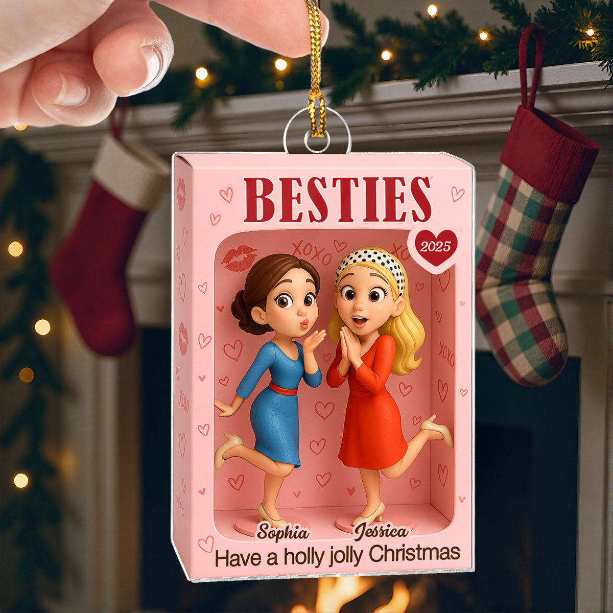 Besties XOXO Pretty Girls Toy Box Style - Personalized Acrylic Ornament - Christmas Gift For Best Friends