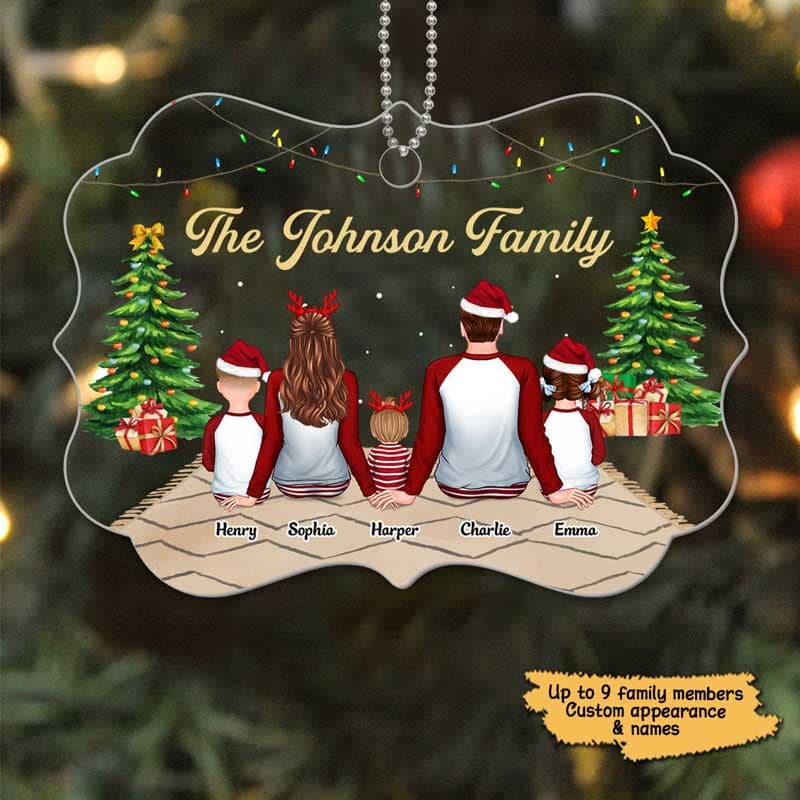 Pajamas Family Sitting In House Personalized Acrylic Ornament