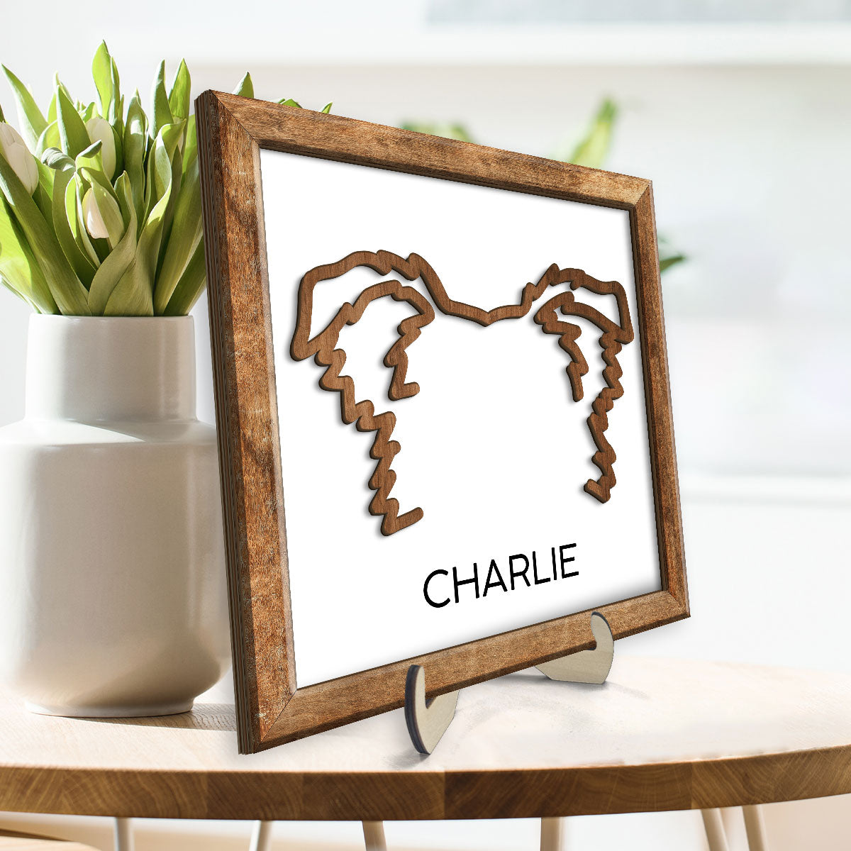 Custom Dog Ear Line Drawing Personalized 2-Layer Wooden Plaque