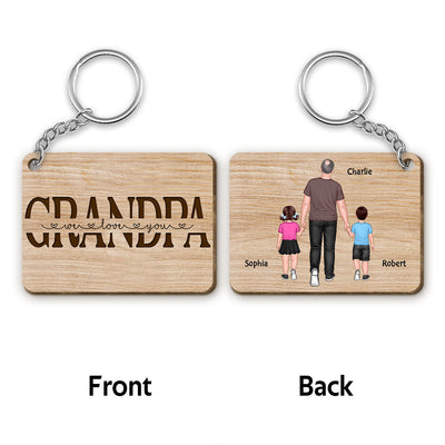 Best Grandpa Ever Back View Walking Man & Kids Personalized Wooden Keychain