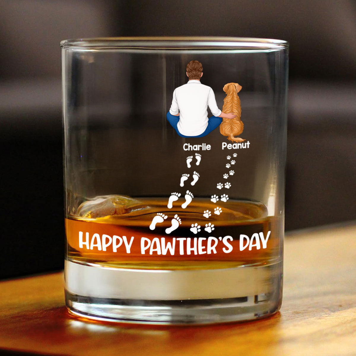 Happy Pawther's Day Dog Dad Personalized Wine Glass, Father's Day Gift for Dog Dads