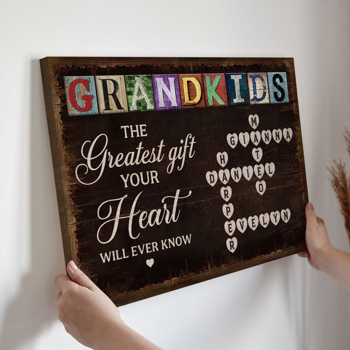 Grandma To Us You Are The World Crossword Puzzle Art Personalized Wrapped Canvas