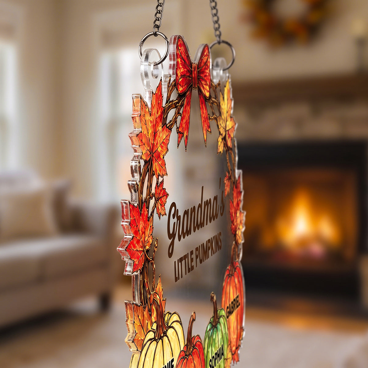 Grandma Little Pumpkins - Personalized Acrylic Window Hanging - Fall Season Decoration