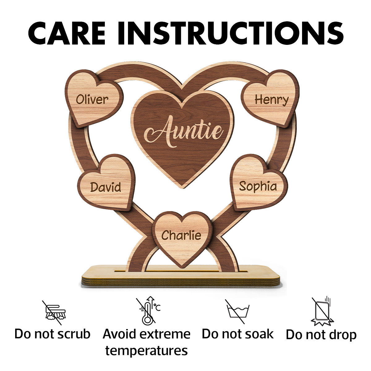 Grandma Mom Hearts Personalized 2-Layered Standing Wooden Plaque, Gift