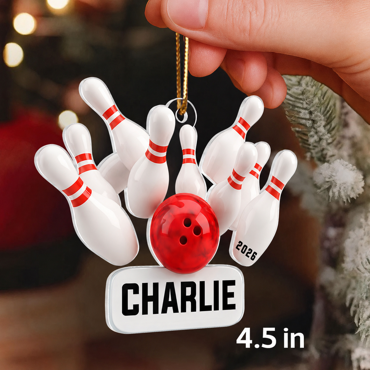 Custom Name Bowling Strike - Personalized Acrylic Ornament - Christmas Gift for Bowler