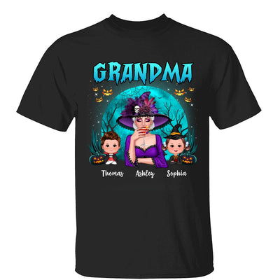 Halloween Grandma Mom Kids Teal Moon Personalized Shirt