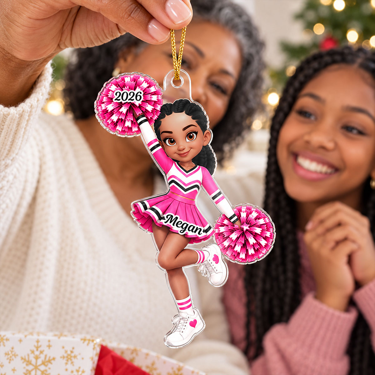 Custom Cheerleader Girl Name - Personalized Acrylic Ornament - Christmas Gift for Daughter, Granddaughter
