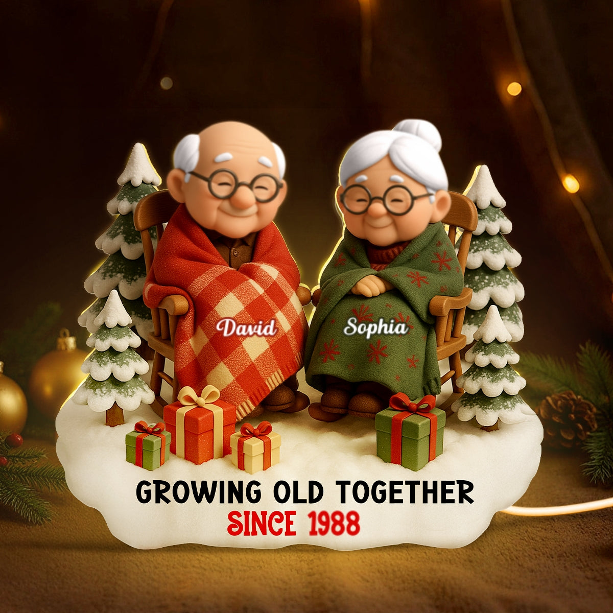 Cozy Elderly Couple Sitting Together - Personalized Light Box - Heartwarming Christmas Gift for him, Gift for her