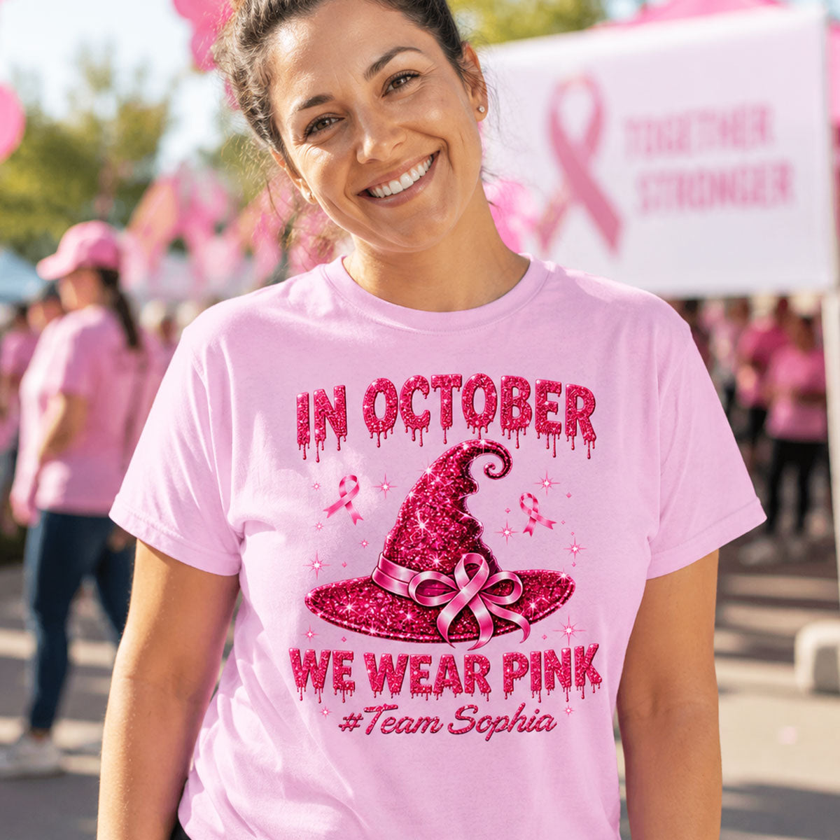 Pink Witch Hat - Personalized Shirt - In October We Wear Pink, Breast Cancer Awareness