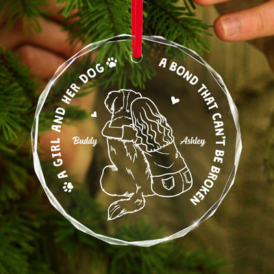 Girl And Her Dogs Outline Personalized Glass Ornament, Christmas Gift For Dog Mom