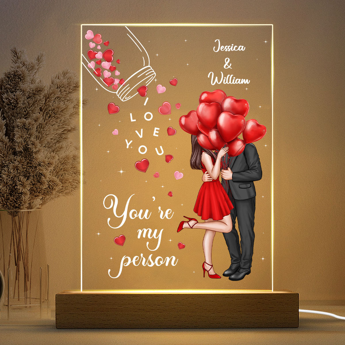 Jar Of Hearts Elegant Couple Personalized Rectangle Acrylic Plaque LED Night Light