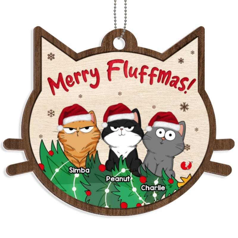 Merry Fluffmas Funny Cats Expression Personalized Wooden Ornament