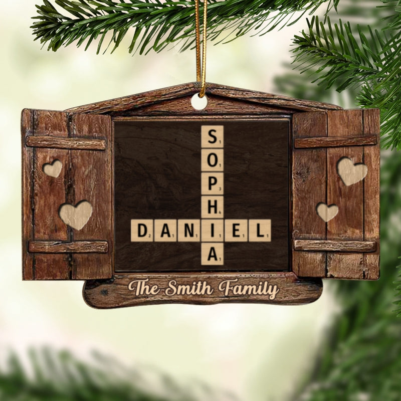 Family Names Window Crossword Puzzle Personnalized Wooden Ornament, Christmas Decoration