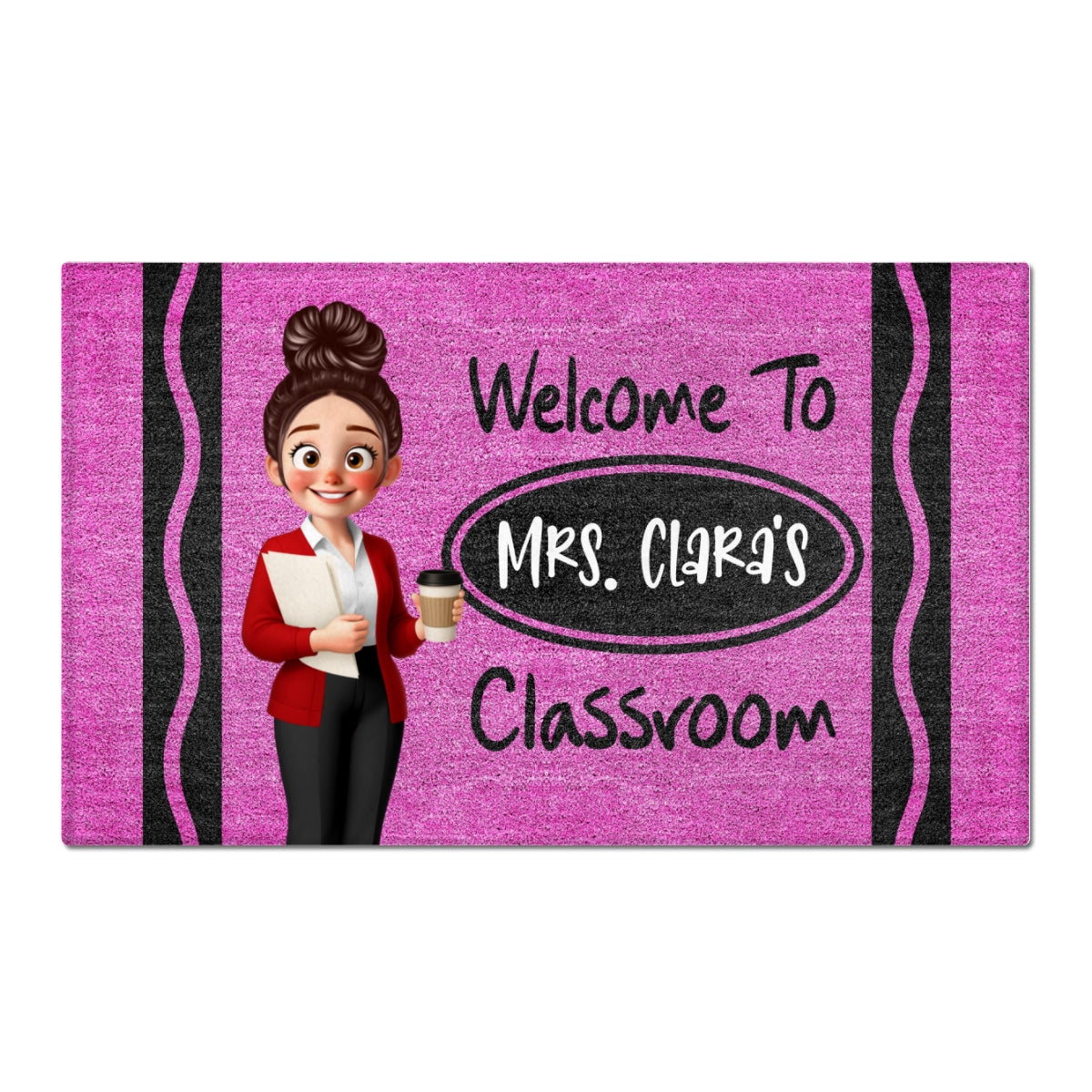 Cute Cartoon Teacher Crayon Welcome To Classroom Personalized Doormat