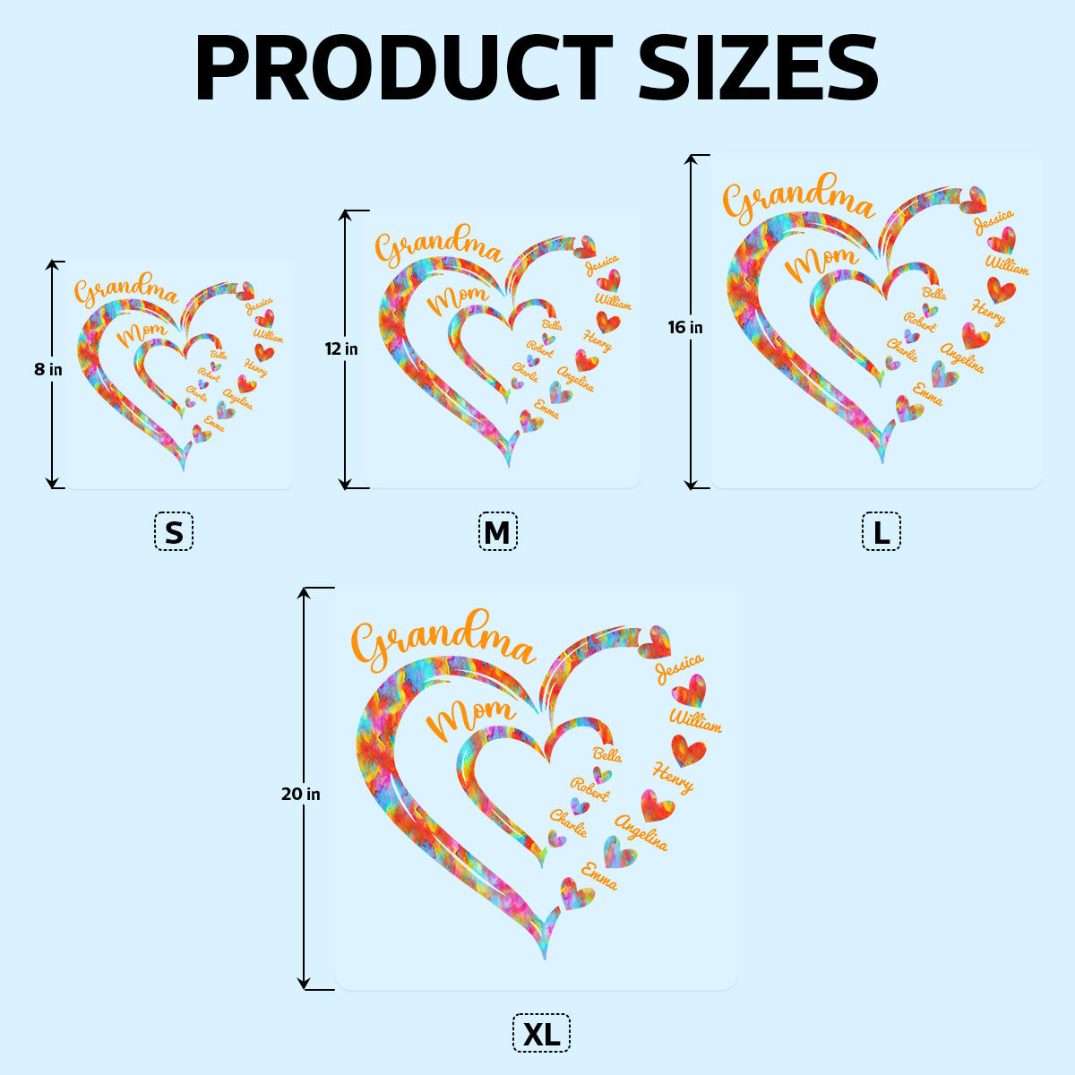 Grandma Mom Heart In Heart Decor Gift Personalized Decal